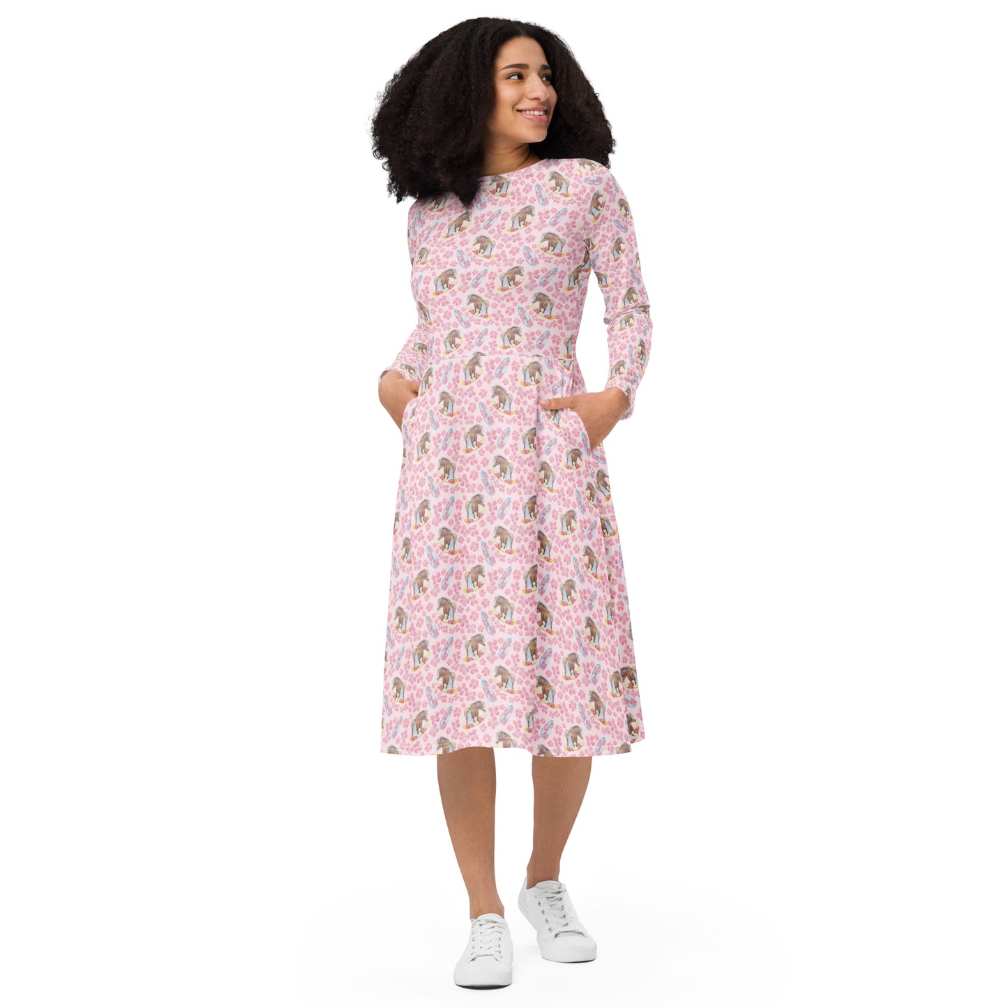 Adorable little Surfer ponies  long sleeve midi dress