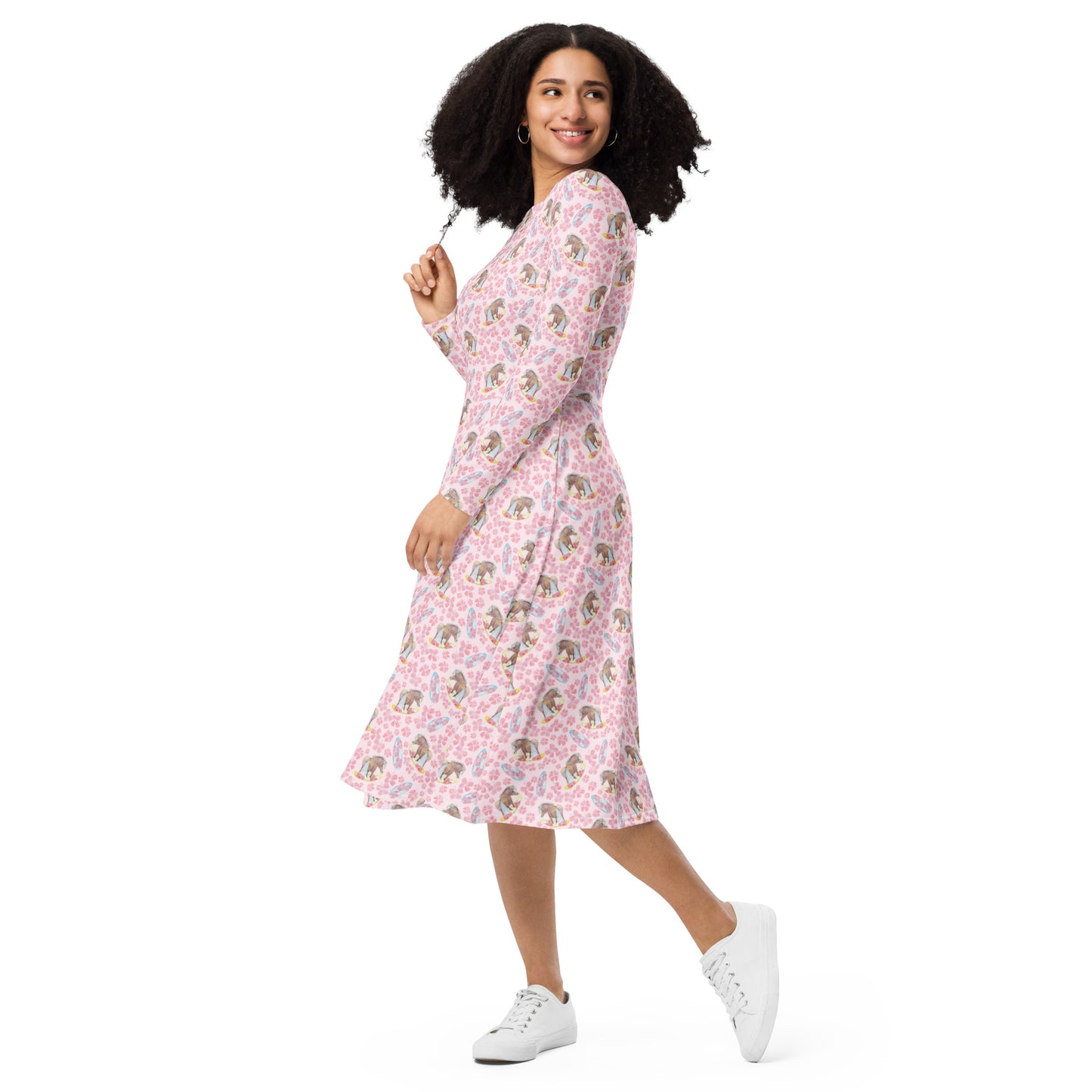 Adorable little Surfer ponies  long sleeve midi dress