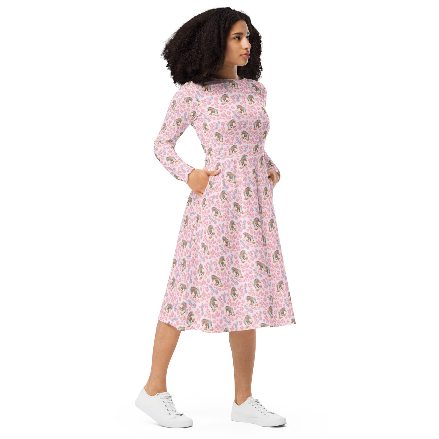 Adorable little Surfer ponies  long sleeve midi dress