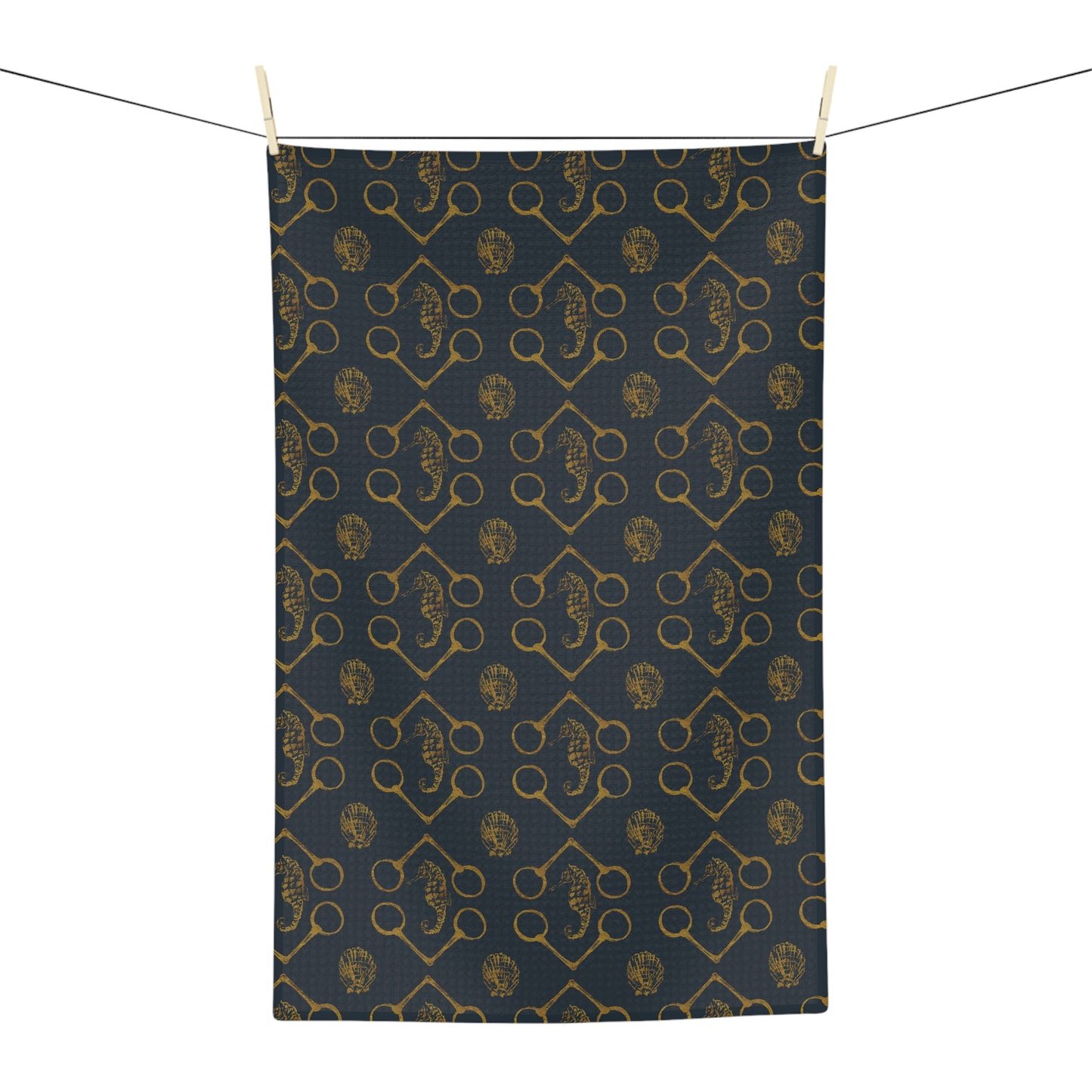 Sea horse and bit Soft Tea Towel - Navy and gold