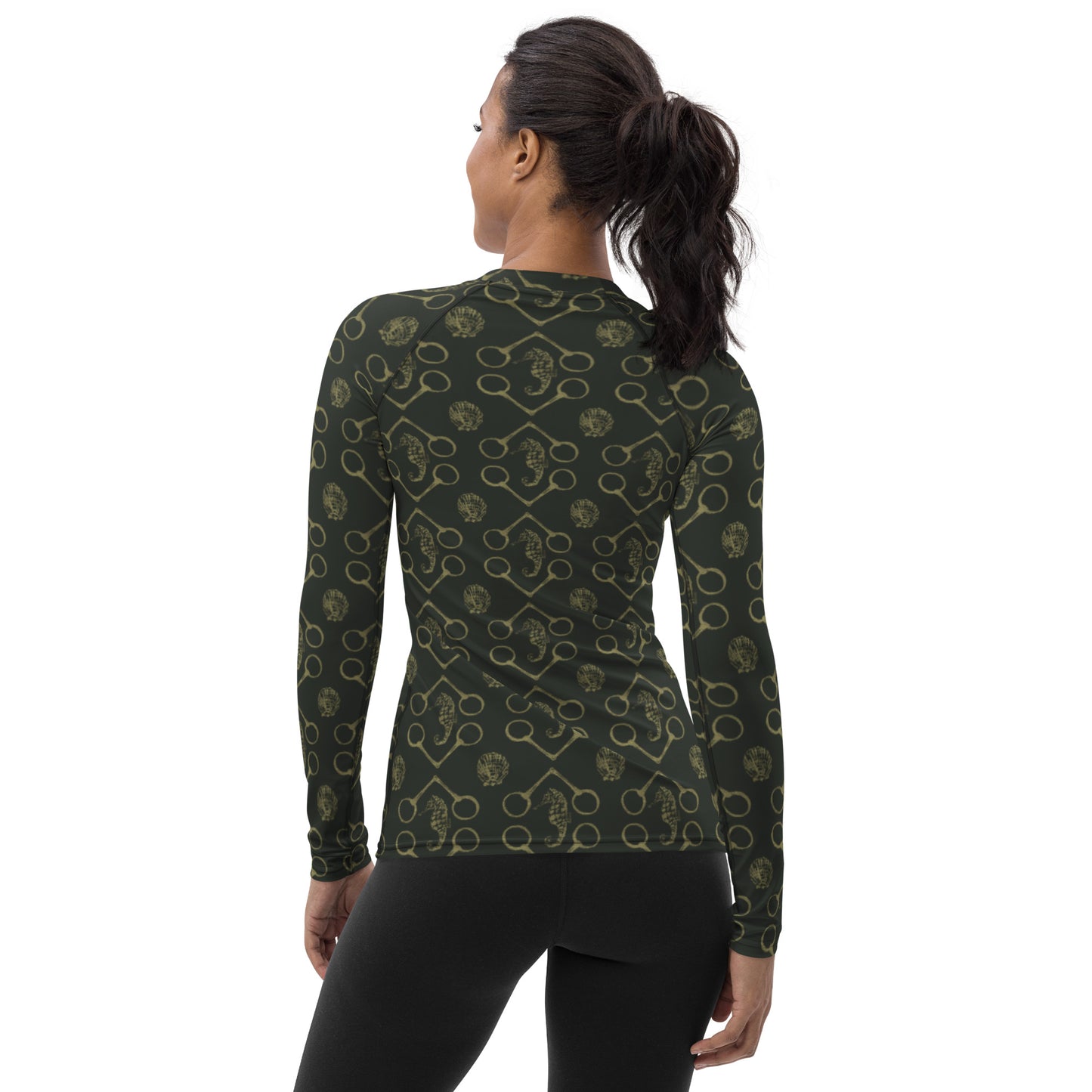 Sea horse and bits - Olive and gold Women's Rash Guard